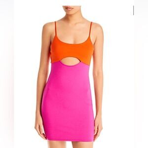 Bloomingdale’s FORE Colorblock Cut Out Pink and Orange Mini Dress
